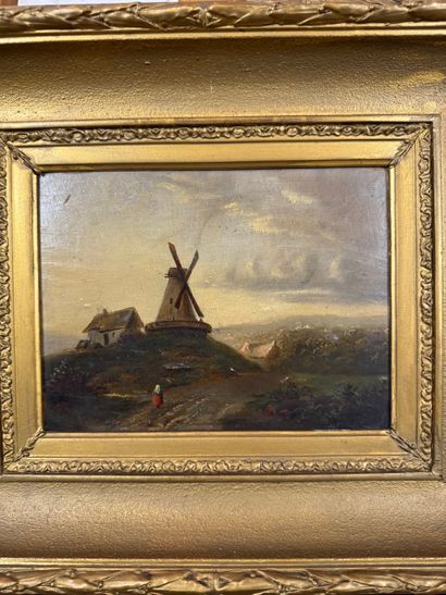 Mill and young girl in red - 19th century
Oil...