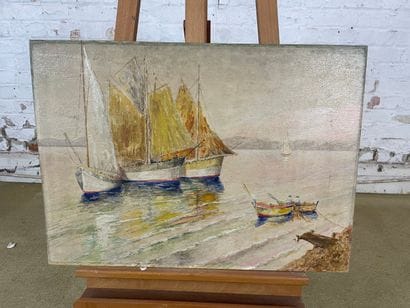 20th century school - Harbour scene
Oil on...