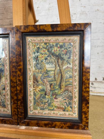 Set of 2 framed embroideries - Oriental garden...