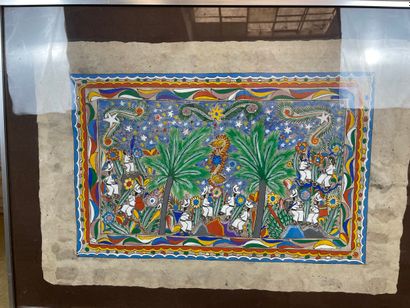 Village festive scene
Painting on bark paper...