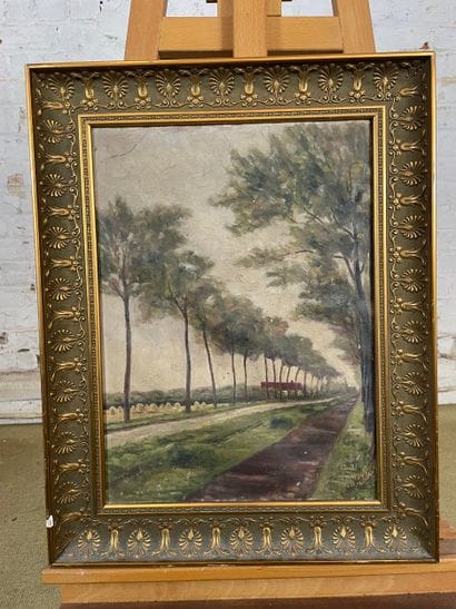 De Haart (XXth) - Tree-lined avenue
Oil on...