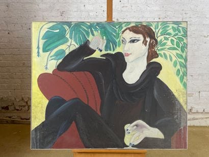 Marianne Dock - Woman with chalice on sofa,...