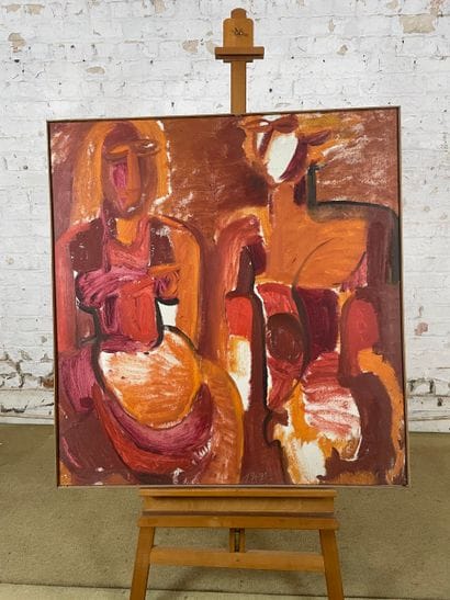 Red and orange figurative composition, 1969
Oil...
