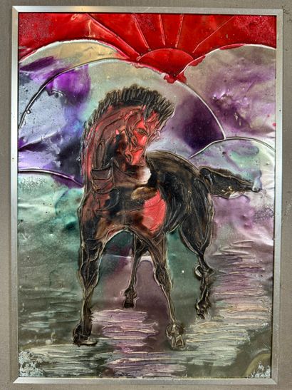 Horse
Mixed media on metal plate (bas-relief...