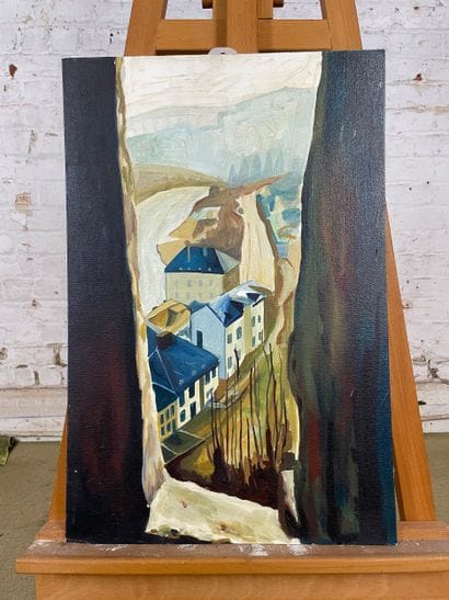 Stylized urban view
Oil on panel depicting...