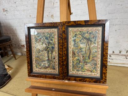 Set of 2 framed embroideries - Oriental garden...