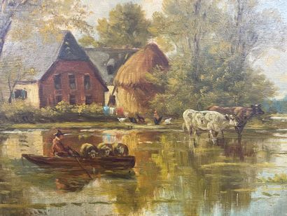 House by the lake
Oil on panel depicting...