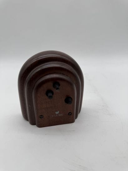 Art Deco-style half-moon desk clock in mahogany-stained...