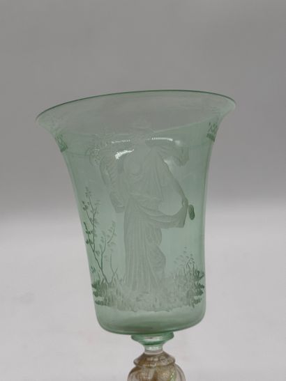 Large lightly hemmed crystal glass with antique...