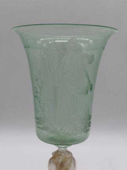 Large lightly hemmed crystal glass with antique...