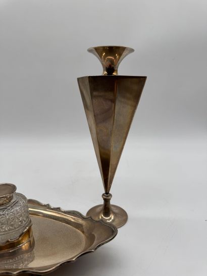 Silver and crystal composite desk set, England...
