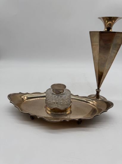 Silver and crystal composite desk set, England...