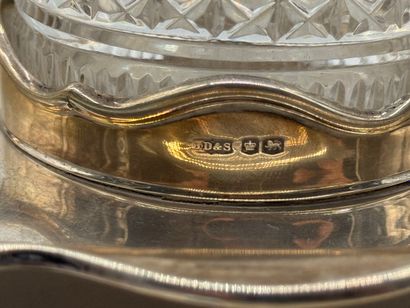 Silver and crystal composite desk set, England...