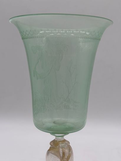 Large lightly hemmed crystal glass with antique...