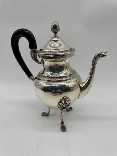 Empire-style 800 silver tripod coffee pot,...