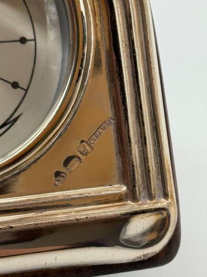Art Deco-style half-moon desk clock in mahogany-stained...