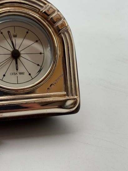 Art Deco-style half-moon desk clock in mahogany-stained...