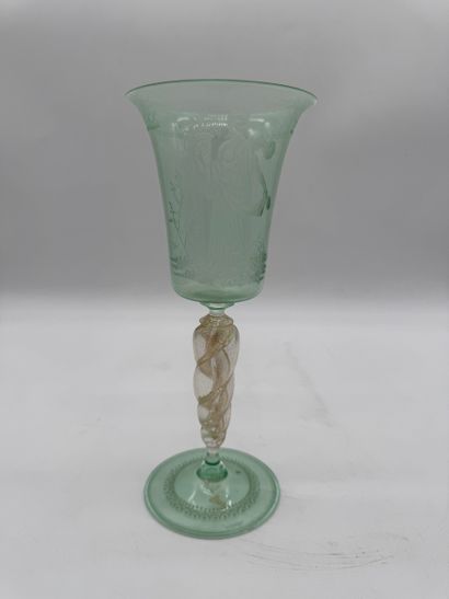 Large lightly hemmed crystal glass with antique...