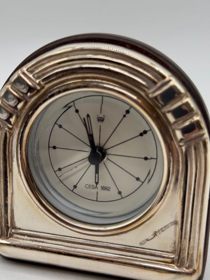 Art Deco-style half-moon desk clock in mahogany-stained...