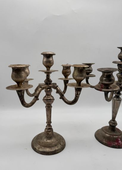 Pair of five-light candlesticks - Silver-plated...