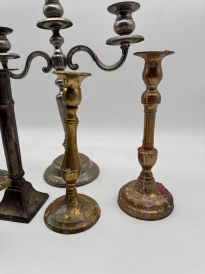 Set of candleholders - Silver-plated metal,...
