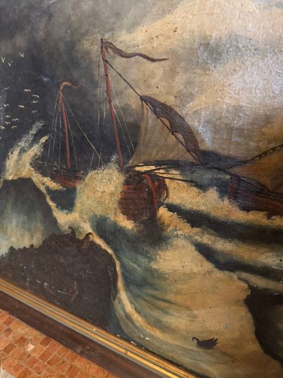 Oil on canvas depicting a marine scene.
Restoration...