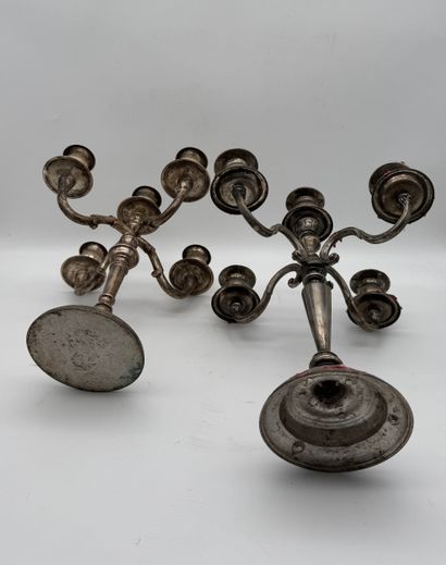 Pair of five-light candlesticks - Silver-plated...