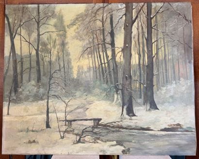 Franz Hoffmann, attribué à Sous-bois hivernal
Huile...