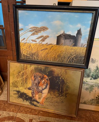 Lot of 5 framed pieces Various techniques
This...