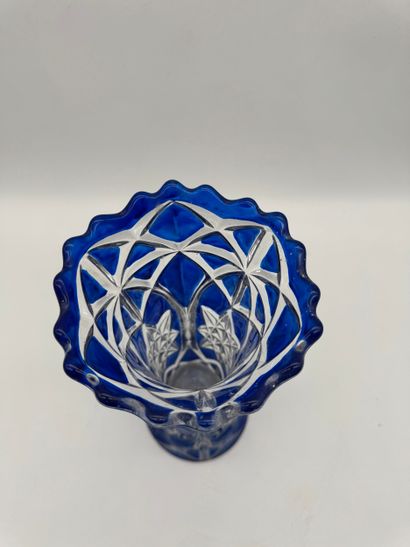 Blue cut glass vase - Bohemian crystal style...