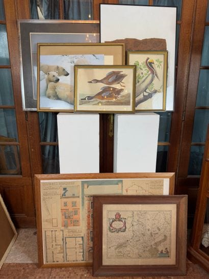 Lot of 7 framed pieces Various techniques
Set...