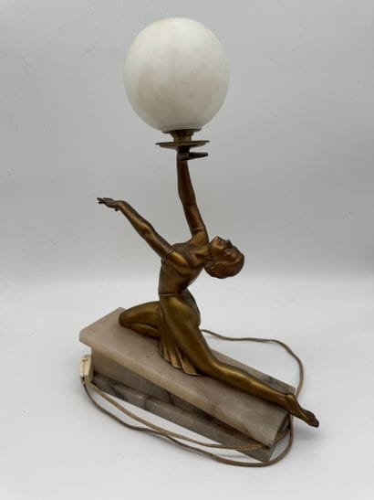 Art Deco lamp - Dancer with luminous sphere...