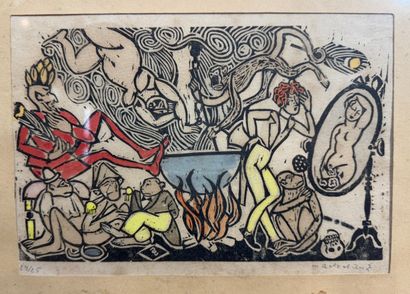 Monkey and pot scene
Color lithograph depicting...