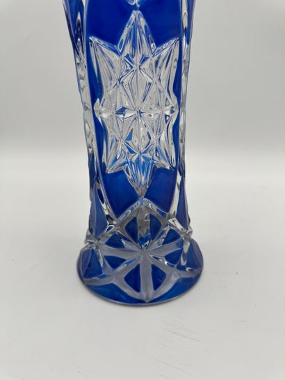 Blue cut glass vase - Bohemian crystal style...