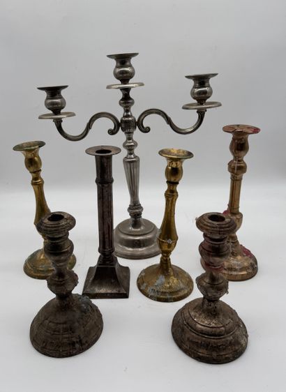 Set of candleholders - Silver-plated metal,...