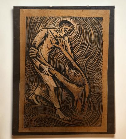 Ernst Alt (1935 2013) Der Retter (Le Sauveur)
Linogravure...