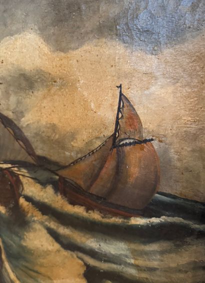 Oil on canvas depicting a marine scene.
Restoration...