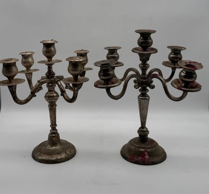 Pair of five-light candlesticks - Silver-plated...