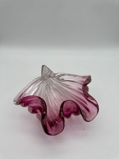 Pink glass basket in the shape of a shell...