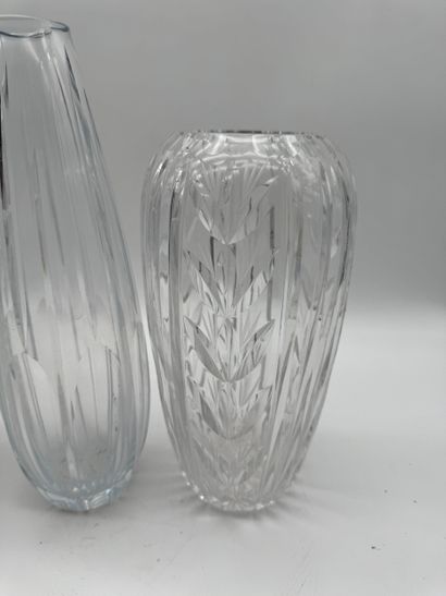 Set of 3 cut-crystal vases in the Val Saint-Lambert...
