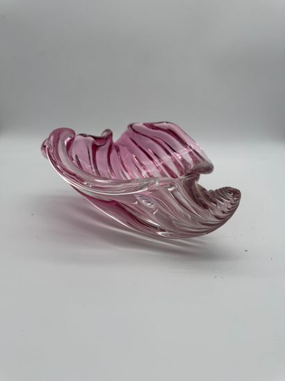 Pink glass basket in the shape of a shell...