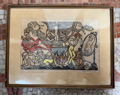 Monkey and pot scene
Color lithograph depicting...