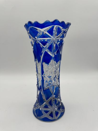 Blue cut glass vase - Bohemian crystal style...