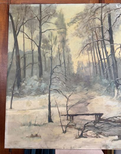Franz Hoffmann, attribué à Sous-bois hivernal
Huile...