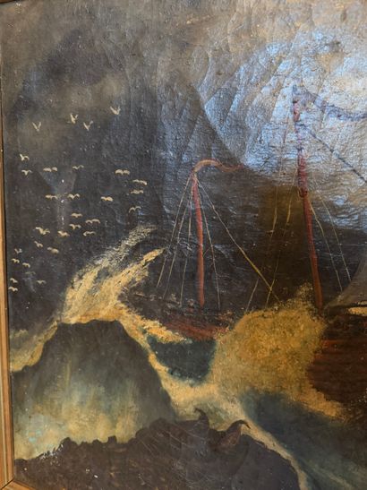 Oil on canvas depicting a marine scene.
Restoration...