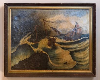 Oil on canvas depicting a marine scene.
Restoration...