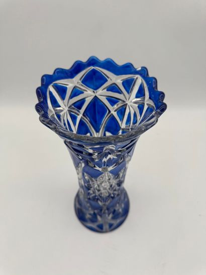 Blue cut glass vase - Bohemian crystal style...