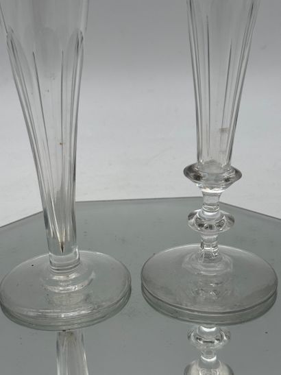 Mirror tray and two mismatched crystal champagne...