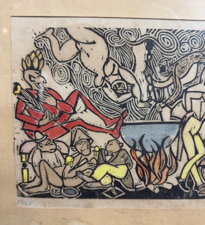 Monkey and pot scene
Color lithograph depicting...
