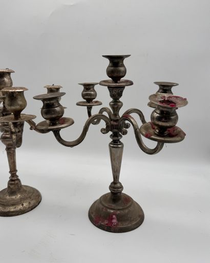 Pair of five-light candlesticks - Silver-plated...